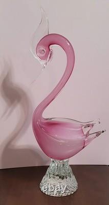 Exquisite Vintage Murano Sommerso Art Glass Swan -Opaline & Pink 14H