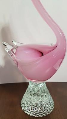 Exquisite Vintage Murano Sommerso Art Glass Swan -Opaline & Pink 14H