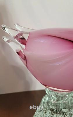 Exquisite Vintage Murano Sommerso Art Glass Swan -Opaline & Pink 14H