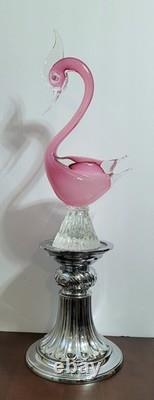 Exquisite Vintage Murano Sommerso Art Glass Swan -Opaline & Pink 14H