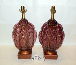 FAB Vtg MCM Pr Frederick Cooper Iron Caged Amethyst Murano Lamps Hollywood Glam