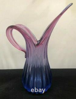 FRATELLI TOSO Pulled Rim Opalescent MURANO Art Glass Pitcher Vintage Blown