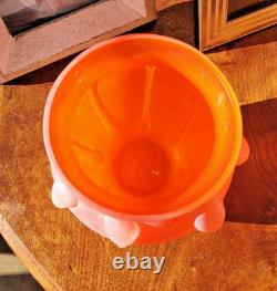 FREE SHIP Vtg Murano Scavo Vase Frosted Finish Applied Orange Glass Elements 8