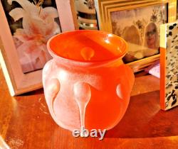 FREE SHIP Vtg Murano Scavo Vase Frosted Finish Applied Orange Glass Elements 8