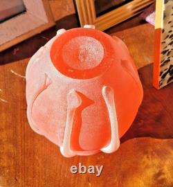 FREE SHIP Vtg Murano Scavo Vase Frosted Finish Applied Orange Glass Elements 8