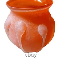 FREE SHIP Vtg Murano Scavo Vase Frosted Finish Applied Orange Glass Elements 8