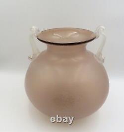 Fabulous Vintage Murano Pink Handled Glass Scavo Style Vase By Cenedese