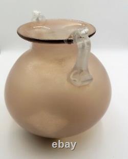 Fabulous Vintage Murano Pink Handled Glass Scavo Style Vase By Cenedese