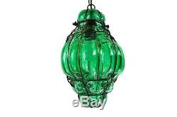 Fine Mid Century Vintage Venetian Murano Green Glass Chandelier Lantern