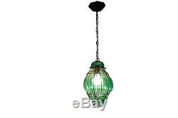 Fine Mid Century Vintage Venetian Murano Green Glass Chandelier Lantern
