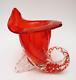 Fine Vintage Italian Murano Vibrant Red Art Glass Cornucopia Vase