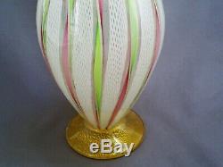 Fine Vintage Venetian Murano Latticino Zanfirico Ribbon Gold Leaf Art Glass Vase