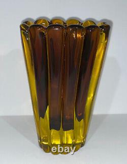 Flavio Poli Seguso Murano Glass Vase Vintage Ribbed Sommerso Italian Italy MCM