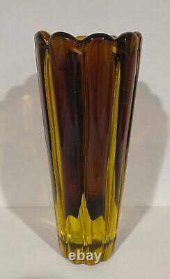 Flavio Poli Seguso Murano Glass Vase Vintage Ribbed Sommerso Italian Italy MCM