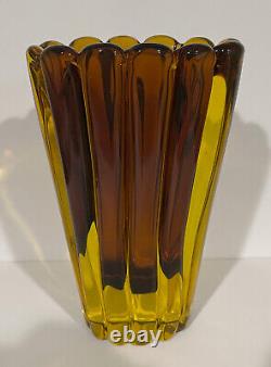Flavio Poli Seguso Murano Glass Vase Vintage Ribbed Sommerso Italian Italy MCM