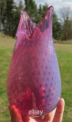 Fratelli Toso PINK Opalescent Bullicante Vase Vintage Murano Barovier Art Glass