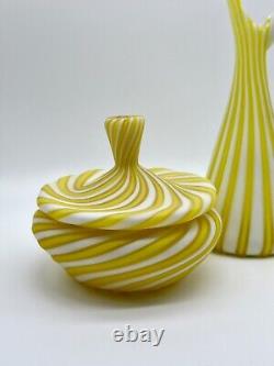 Fratelli Toso Ribbon Striped Pitcher Lidded Box Set Murano Italy Vintage Glass