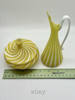 Fratelli Toso Ribbon Striped Pitcher Lidded Box Set Murano Italy Vintage Glass