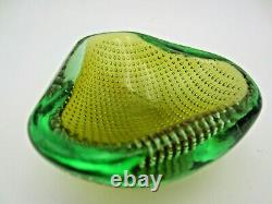 Galliano Ferro Murano sommerso green & amber art glass bullicante bowl 60s RARE