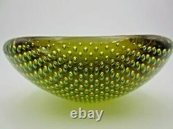Galliano Ferro Murano sommerso green & amber art glass bullicante bowl 60s RARE