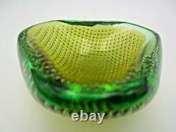 Galliano Ferro Murano sommerso green & amber art glass bullicante bowl 60s RARE