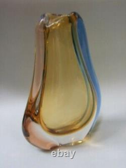 Genuine Murano Sommerso Art Glass Vase Triple Layered Mid -Century 1950's VGC