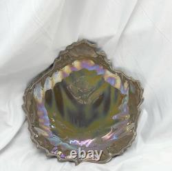 Genuine Vintage Murano Italy Iridescent Art Glass Leaf Bowl Dish