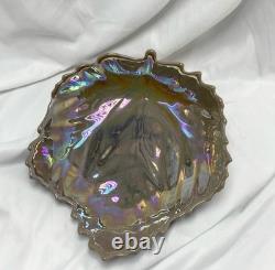 Genuine Vintage Murano Italy Iridescent Art Glass Leaf Bowl Dish