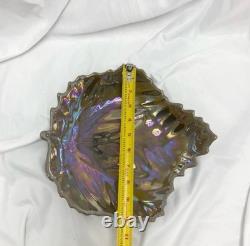 Genuine Vintage Murano Italy Iridescent Art Glass Leaf Bowl Dish