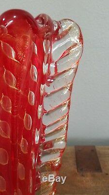 Gigantic Ercole Barovier Vintage Murano Red Gold Glass Vase