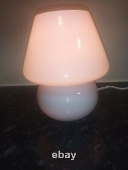 Glass mushroom lamp, pastel pink and white, Murano style lamp, retro, vintage