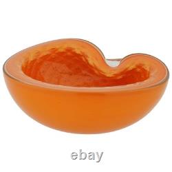 GlassOfVenice Vintage Murano Glass Bullicante Leaf Bowl Orange