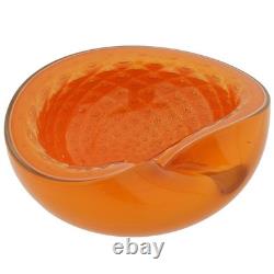 GlassOfVenice Vintage Murano Glass Bullicante Leaf Bowl Orange