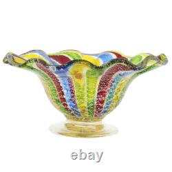 GlassOfVenice Vintage Murano Glass Filigrana Small Vase Bowl Candy Dish Rainbo