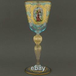 GlassOfVenice Vintage Salviati Murano Glass Wine Glass with Gold Leaf and Floral