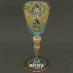 GlassOfVenice Vintage Salviati Murano Glass Wine Glass with Gold Leaf and Floral
