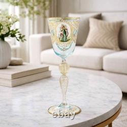 GlassOfVenice Vintage Salviati Murano Glass Wine Glass with Gold Leaf and Floral