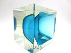 Glowing Poli Seguso era Murano blue & UV sommerso art glass facet cut block bowl