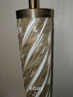 Gorgeous Antique Vtg Gold White Swirl Murano Glass & Pink Marble Base Lamp