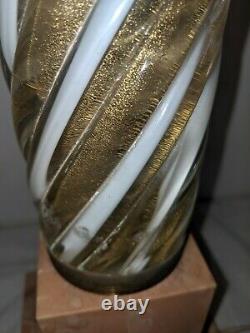Gorgeous Antique Vtg Gold White Swirl Murano Glass & Pink Marble Base Lamp