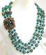 Gorgeous Vintage Green Art Murano Glass Beads 3 Strands Massive Necklace