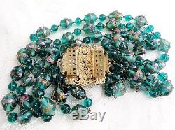 Gorgeous Vintage Green Art Murano Glass Beads 3 Strands Massive Necklace