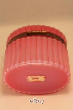 Gorgeous Vintage MURANO 4¼ Ribbed Pink Art Glass Jewelry Casket w Ormolu Mounts