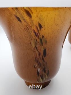 Gorgeous Vintage Murano Glass Art Nouveau Hand Blown Sconces Pair Amber