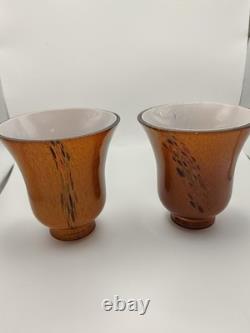 Gorgeous Vintage Murano Glass Art Nouveau Hand Blown Sconces Pair Amber
