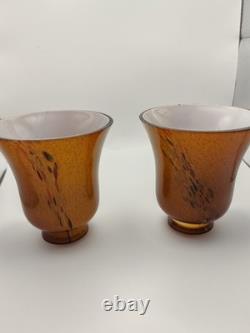 Gorgeous Vintage Murano Glass Art Nouveau Hand Blown Sconces Pair Amber