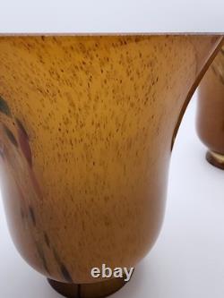 Gorgeous Vintage Murano Glass Art Nouveau Hand Blown Sconces Pair Amber