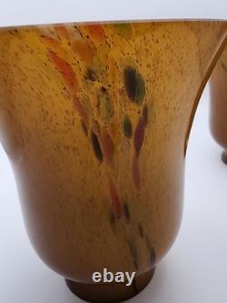 Gorgeous Vintage Murano Glass Art Nouveau Hand Blown Sconces Pair Amber