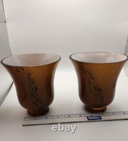 Gorgeous Vintage Murano Glass Art Nouveau Hand Blown Sconces Pair Amber