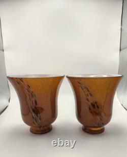 Gorgeous Vintage Murano Glass Art Nouveau Hand Blown Sconces Pair Amber